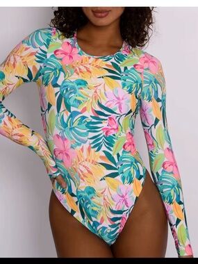 Skatie M - Tropical Long Sleeve One-Piece Swimsuit - Rashguard